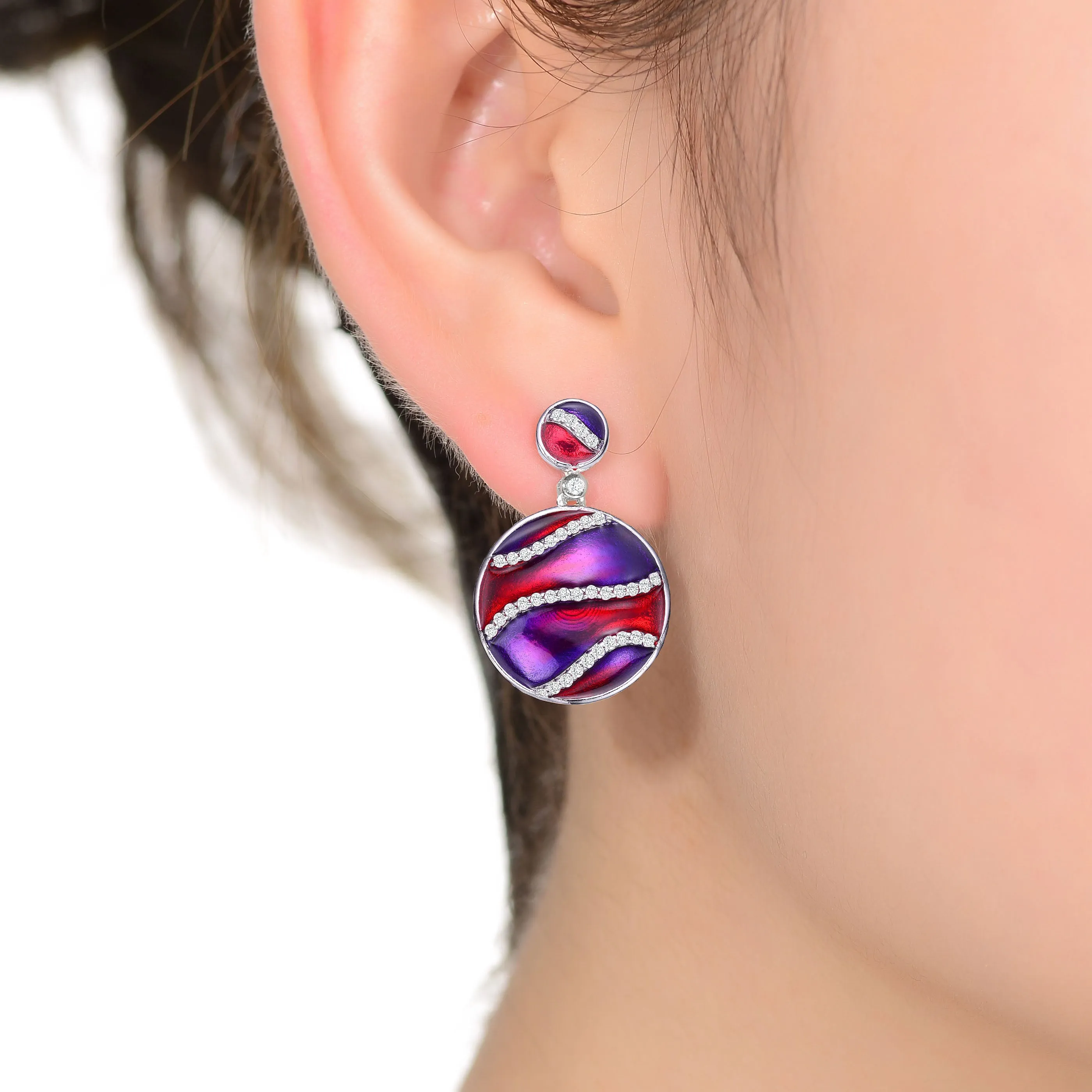 Anne Red-Purple Swirl Enamel Last Pair Earrings