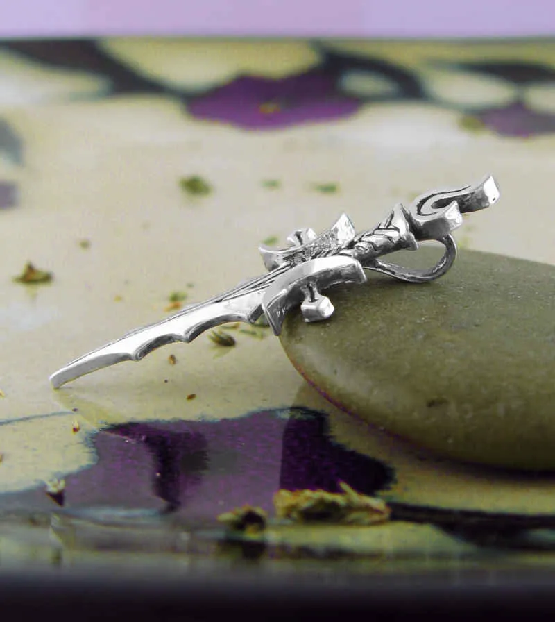 Athame Pendant With Crescent Moons and Flame, Handmade to Order - 2 Weeks