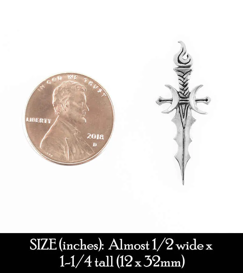 Athame Pendant With Crescent Moons and Flame, Handmade to Order - 2 Weeks