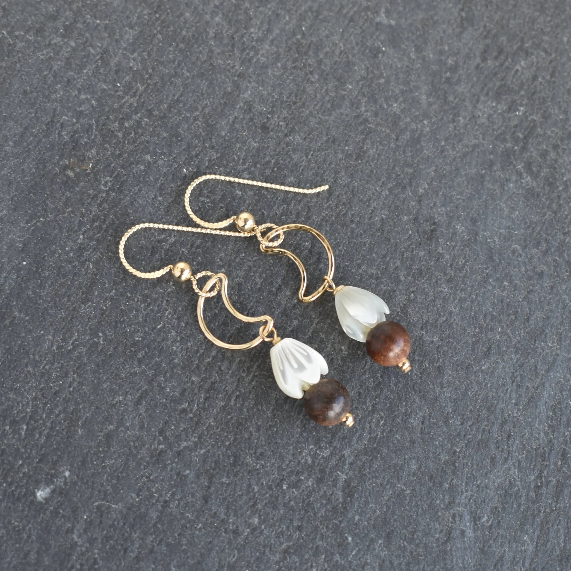 Crescent with 8mm Pikake and Rosewood Earrings