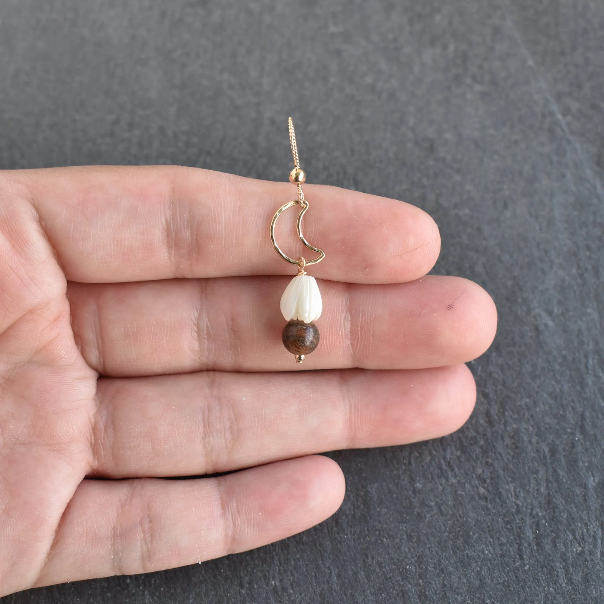 Crescent with 8mm Pikake and Rosewood Earrings