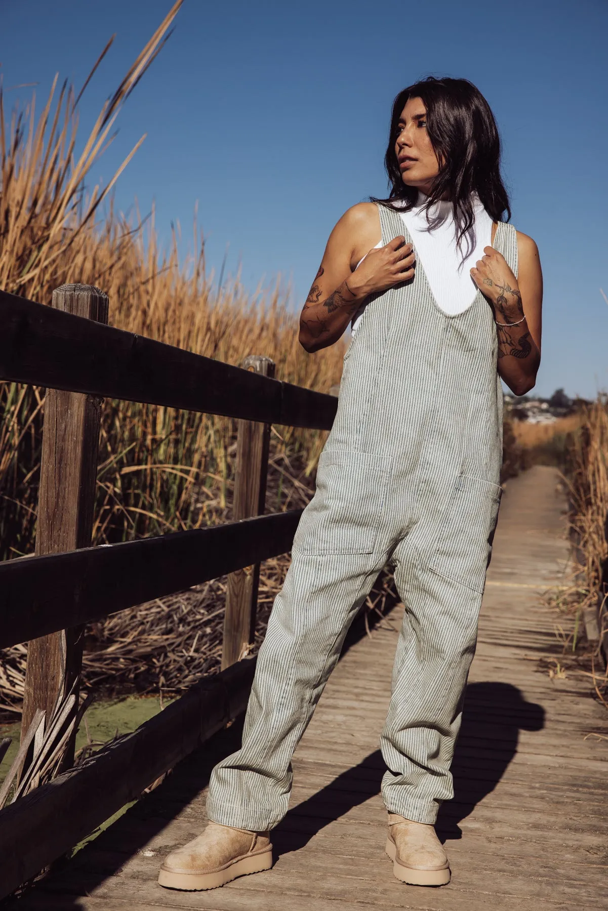 Free People High Roller Denim Jumpsuit - Stripe