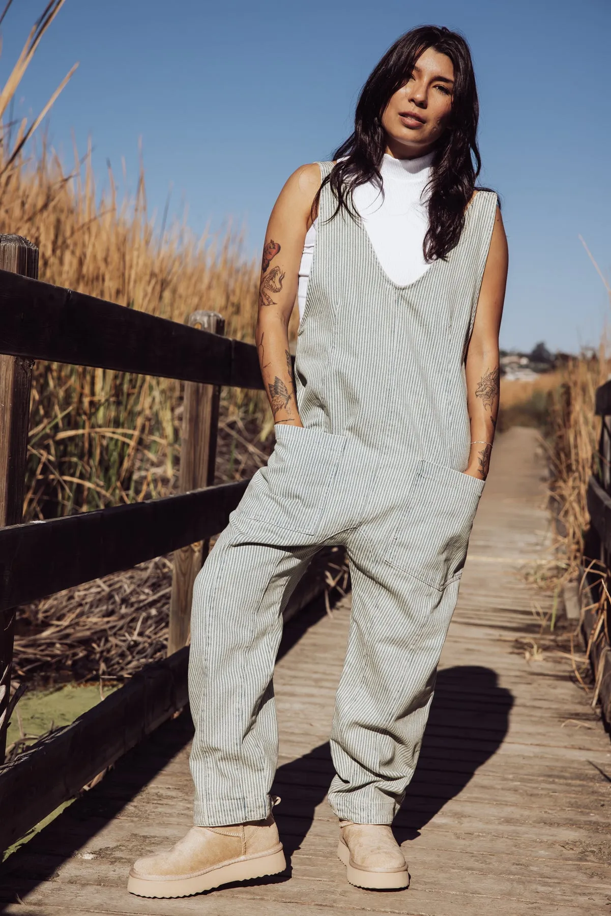 Free People High Roller Denim Jumpsuit - Stripe