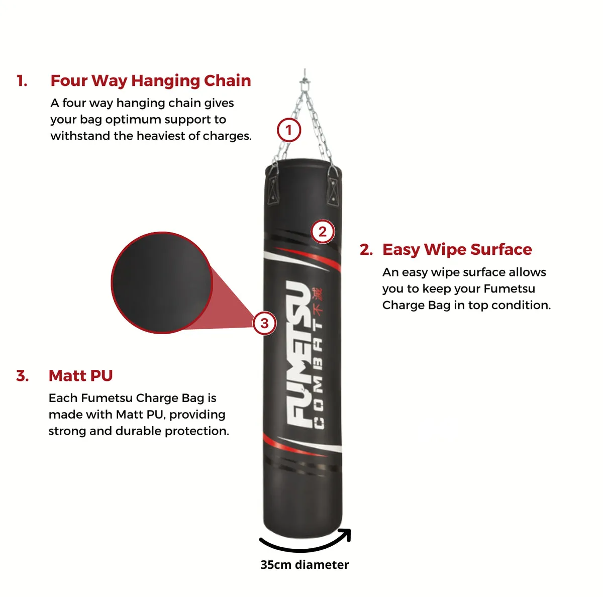 Fumetsu Charge 4ft Punch Bag Black/White/Red