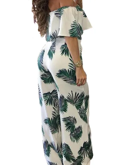 Like It or Not Leaf Off-the-Shoulder Jumpsuit