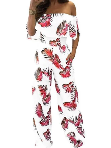 Like It or Not Leaf Off-the-Shoulder Jumpsuit