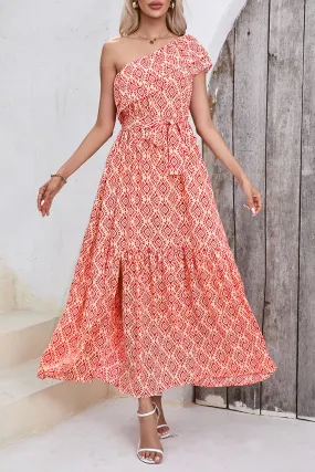 Sunset and Swim  Slit Printed Single Shoulder Tie Waist Dress